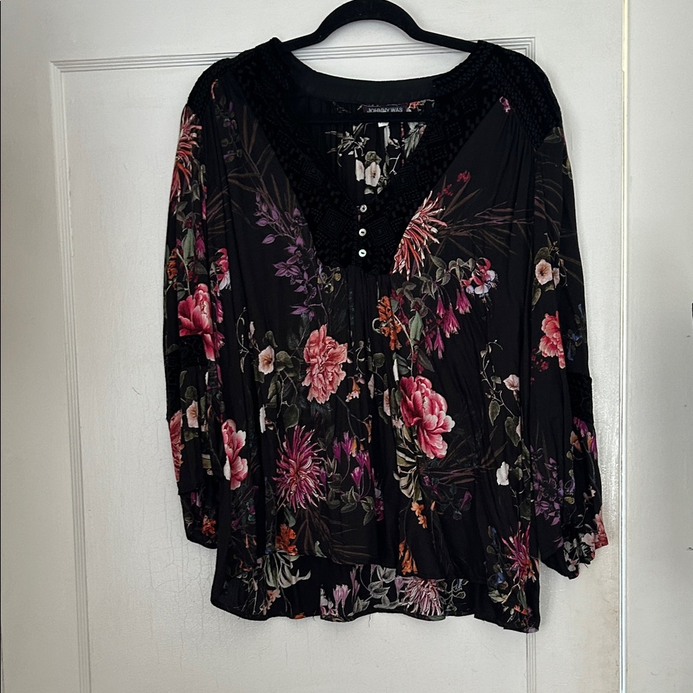 Johnny Was Black Floral Blouse